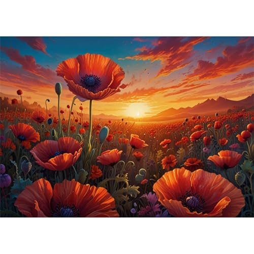 TWYYDP 520 Teile Puzzle,Mohnblumensonnenuntergangslandschaft Puzzle,Puzzle für Erwachsene und Kinder ab 14 Jahren von TWYYDP