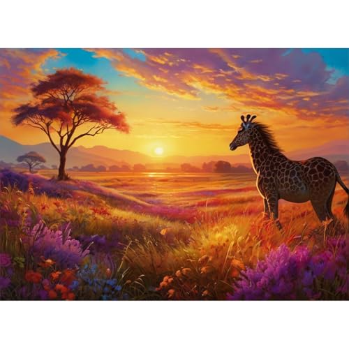 TWYYDP 520 Teile Puzzle,Sonnenaufgang Savannah Giraffe Pferd Tier Puzzle,Puzzle für Erwachsene und Kinder ab 14 Jahren von TWYYDP