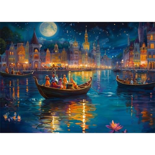 TWYYDP 520 Teile Puzzle Flussstadtlandschaft Bei Nacht Puzzle Puzzle für Erwachsene und Kinder ab 14 Jahren von TWYYDP