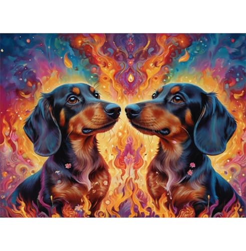 TWYYDP 520 Teile Puzzle für Erwachsene,2 Dackeltiere In Flammen Puzzle,Holzpuzzles als Wanddekoration von TWYYDP