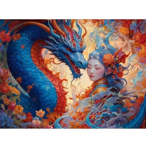 TWYYDP 520 Teile Puzzle für Erwachsene,Blauer Drache und Frau Puzzle,Holzpuzzles als Wanddekoration von TWYYDP