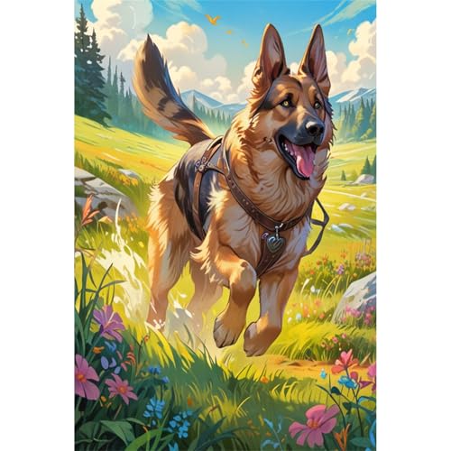 TWYYDP 520 Teile Puzzle für Erwachsene,Deutscher Schäferhund Läuft Auf Dem Gras,Holzpuzzle,Lustige Spiele für Die Ganze Familie von TWYYDP