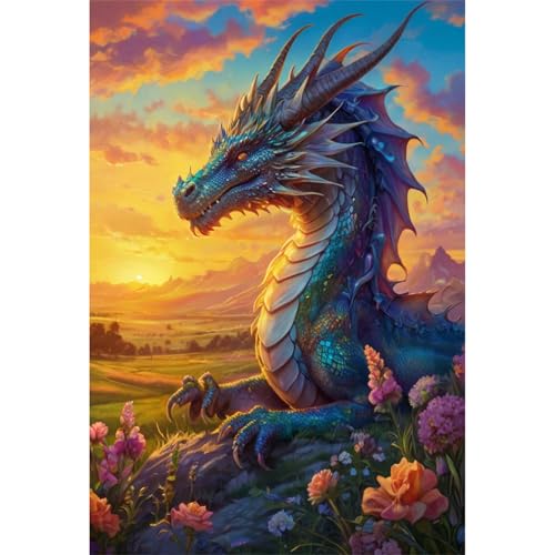 TWYYDP 520 Teile Puzzle für Erwachsene,Prärie-Drachen-Sonnenuntergangslandschaft,Holzpuzzle,Anspruchsvolle Spiele von TWYYDP