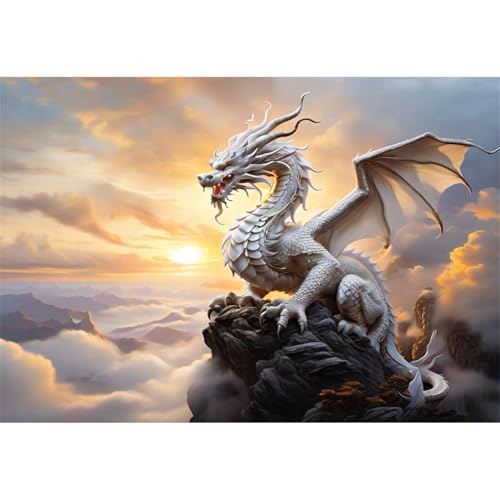 TWYYDP 520 Teile Puzzle für Erwachsene,Weißer Drache Am Himmel Auf Dem Gipfel des Berges Puzzle,Holzpuzzles für Spiele für Senioren von TWYYDP