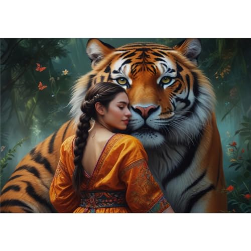 TWYYDP Puzzle 1000 Teile,Frau und Tigertier Puzzle,Einzigartige Holzpuzzles von TWYYDP