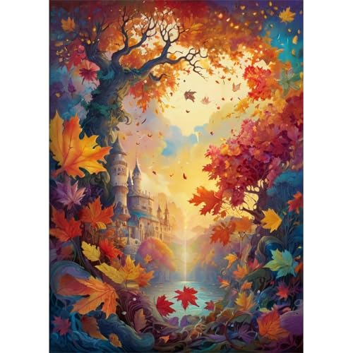 TWYYDP Puzzle 1000 Teile,Goldene Gefallene Blätter-Sonnenaufgangslandschaft Puzzle,Holzpuzzles für die Ganze Familie von TWYYDP