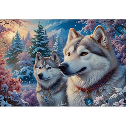 TWYYDP Puzzle 1000 Teile,Kiefern und Alaska-Hunde Puzzle,Holzpuzzles für die Ganze Familie von TWYYDP