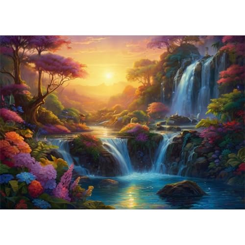 TWYYDP Puzzle 1000 Teile,Sonnenaufgang-Wasserfall-Landschaft Puzzle,Holzpuzzles für die Ganze Familie von TWYYDP