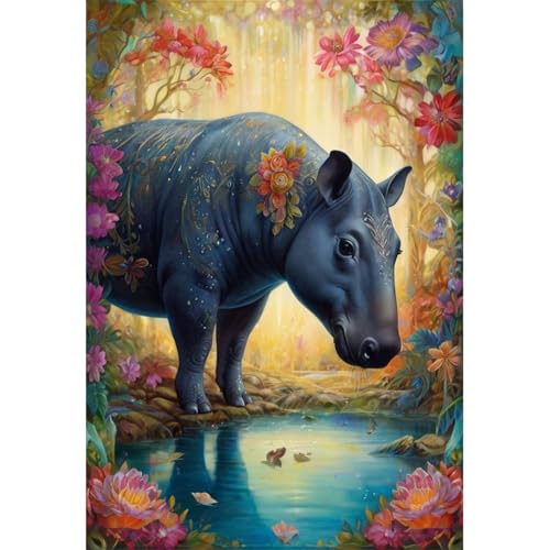 TWYYDP Puzzle 1000 Teile,Tapir und Blumentiere Puzzle,Holzpuzzles für die Ganze Familie von TWYYDP