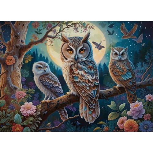 TWYYDP Puzzle 1000 Teile Eulenlandschaft Bei Nacht Puzzle Holzpuzzles für Spiele für Senioren von TWYYDP