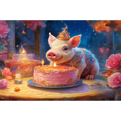 TWYYDP Puzzle 1000 Teile Geburtstagstorte und Schweinchen Puzzle Holzpuzzles für Spiele für Senioren von TWYYDP