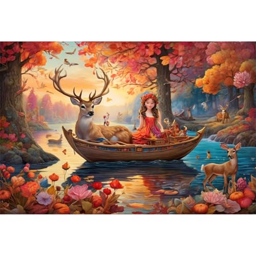 TWYYDP Puzzle 1000 Teile Hirsch Auf Fischerboot Puzzle Holzpuzzles für Spiele für Senioren von TWYYDP