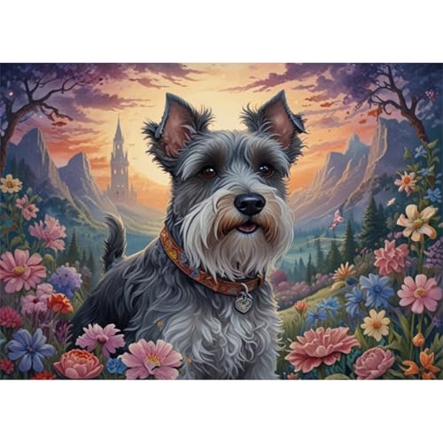 TWYYDP Puzzle 1000 Teile Schnauzer-Hundehaustier Puzzle Holzpuzzles für Spiele für Senioren von TWYYDP