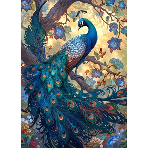 TWYYDP Puzzle 1000 Teile für Erwachsene,Holzpuzzle,Zweigblumen Blauer Pfau von TWYYDP