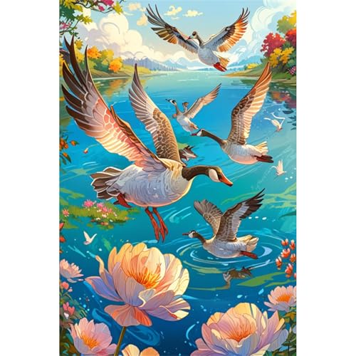 TWYYDP Puzzle 1000 Teile für Erwachsene Blumen Wildgans See Wasserlandschaft Holzpuzzle Gemälde Zum Sammeln von TWYYDP