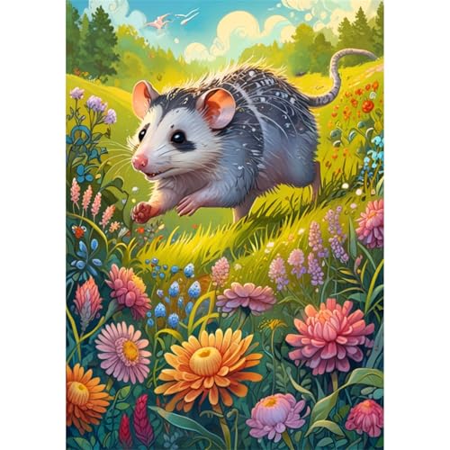 TWYYDP Puzzle 1000 Teile für Erwachsene Blumen und Opossum-Tier Holzpuzzle Spiele Zum Stressabbau von TWYYDP