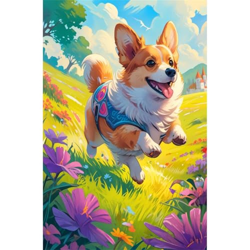 TWYYDP Puzzle 1000 Teile für Erwachsene Laufender Corgi Holzpuzzle von TWYYDP