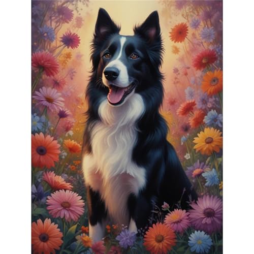 TWYYDP Puzzle 1500 Teile,Schwarzer Schäferhund Blüht Landschaft Puzzle,Exklusive Puzzles von TWYYDP