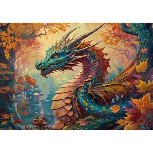 TWYYDP Puzzle 1500 Teile,Wald Gefallene Blätter und Drache Puzzle,Holzpuzzles Als Raumdekoration von TWYYDP