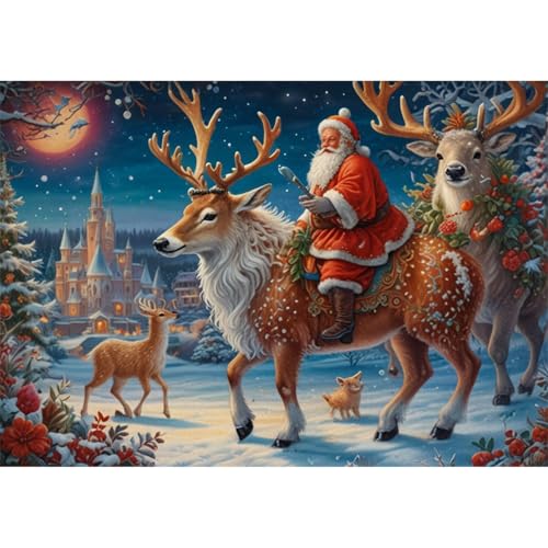 TWYYDP Puzzle 1500 Teile,Weihnachtsmann-Landschaft Auf Rentier Puzzle,Holzpuzzles Als Raumdekoration von TWYYDP