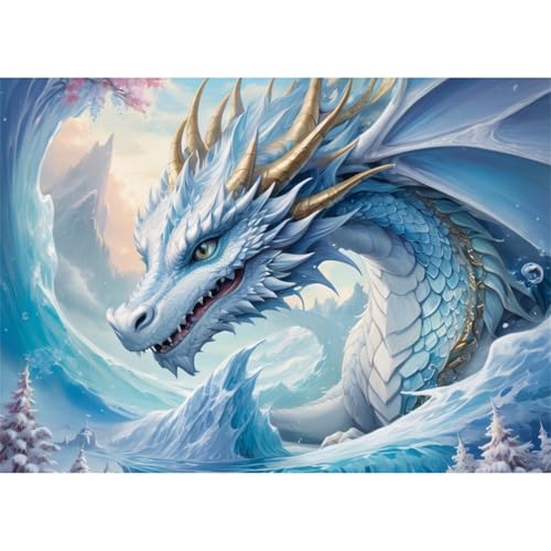 TWYYDP Puzzle 1500 Teile,Weißer Eisdrache Puzzle,Holzpuzzles Als Raumdekoration von TWYYDP