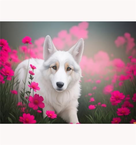 TWYYDP Puzzle 1500 Teile Erwachsene,Weißer Schäferhund in Blumen Holzpuzzle,Wanddekoration für Wohn- und Schlafzimmer TWYYDP Puzzle 1500 Teile Erwachsene,Weißer Schäferhund in Blumen Holzpuzzle,Wanddekoration für Wohn- und Schlafzimmer von TWYYDP