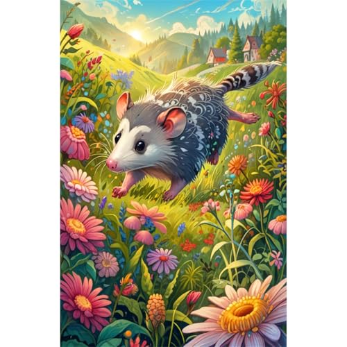 TWYYDP Puzzle 1500 Teile für Erwachsene Opossum Läuft Zwischen Blumen Holzpuzzle Spiele für Ältere Menschen von TWYYDP