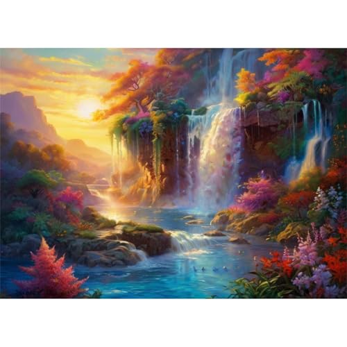 TWYYDP Puzzle 520 Teile,Sonnenaufgang-Wasserfall-Flusslandschaft Puzzle,Puzzle für Erwachsene und Kinder ab 14 Jahren von TWYYDP