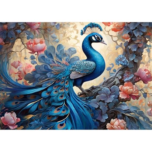 TWYYDP Puzzle 520 Teile Blaue Pfauenblumenlandschaft Puzzle Puzzle für Erwachsene und Kinder ab 14 Jahren von TWYYDP