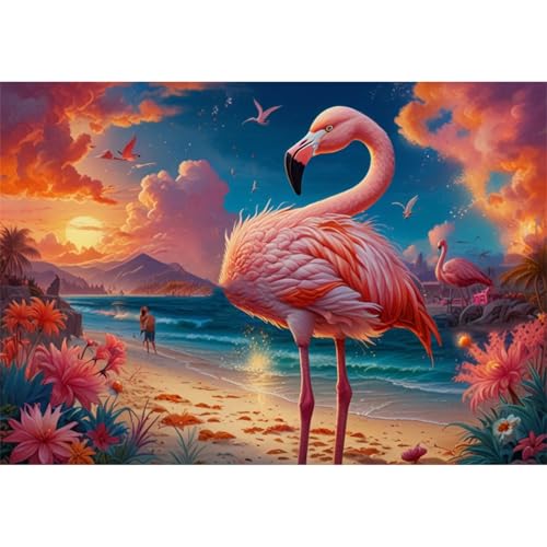 TWYYDP Puzzle 520 Teile Flamingo-Sonnenuntergangslandschaft Am Strand Puzzle Puzzle für Erwachsene und Kinder ab 14 Jahren von TWYYDP