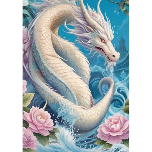 TWYYDP Puzzle 520 Teile für Erwachsene Blume Weißer Drache Holzpuzzle Anspruchsvolle Spiele von TWYYDP