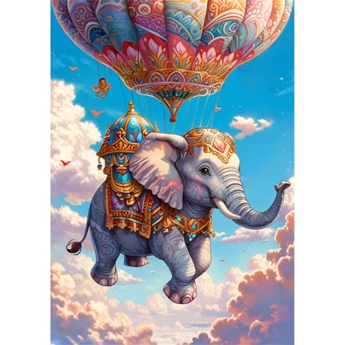 TWYYDP Puzzle 520 Teile für Erwachsene Heißluftballon und Elefant Holzpuzzle Lustige Spiele für Die Ganze Familie von TWYYDP