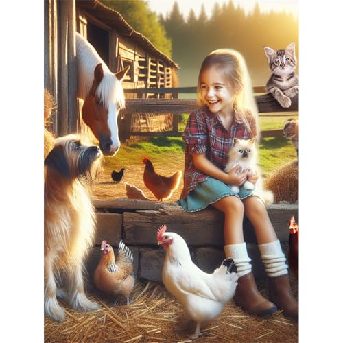 TWYYDP Puzzle 520 Teile für Erwachsene - Holzpuzzle - Bauernhofpferd, Hühnerkatze, Tiere und Mädchen - Puzzles für Erwachsene und Kinder ab 14 Jahren von TWYYDP