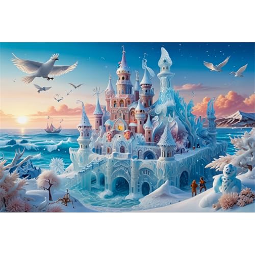 TWYYDP Puzzle 520 Teile für Erwachsene Strand-Eisskulptur-Schlosslandschaft Holzpuzzle Anspruchsvolle Spiele von TWYYDP