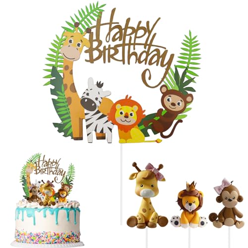 Tortendeko 1. Geburtstag Junge Tortendeko Waldtiere Tortendeko Happy Birthday Cake Topper 1. Geburtstag Kuchen Deko Safari Tortendeko Tiere Tortendeko Dschungel für Kinder Mädchen Junge von ZYZYZK