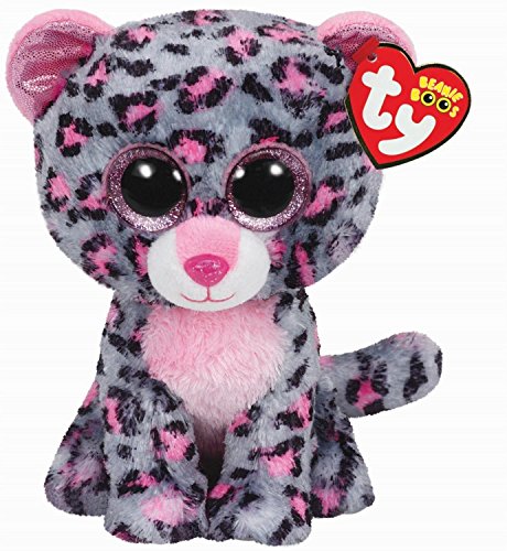 TY 36151 Tasha Leopard 36151-Tasha-Leopard mit Glitzeraugen, Plüschtier, 15 cm, pink/grau von TY