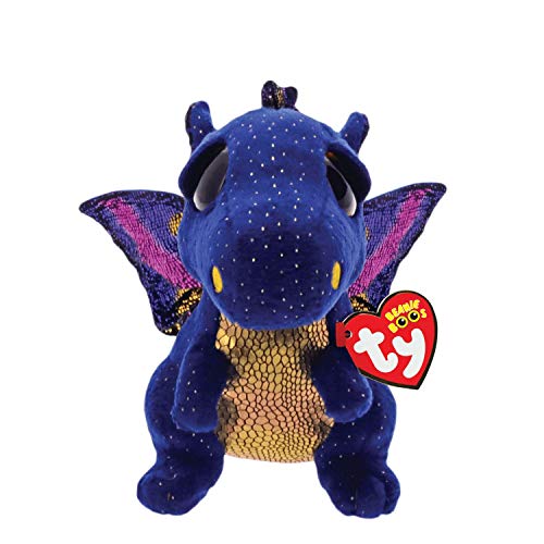 TY 36879 Blue Dragon Saffire, Drache dunkelblau 15cm, mit Glitzeraugen, Glubschi's, Beanie Boo's, 15 cm von TY