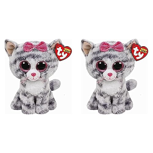 TY 37190 Kiki, Katze mit Glitzeraugen, Beanie Boos, 15cm, grau (Packung mit 2) von TY