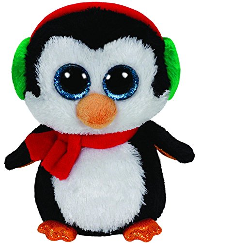 TY 41125 41125-North-Pinguin mit Schal und Glitzeraugen, Beanie Boo's, X-Mas, 15 cm von TY