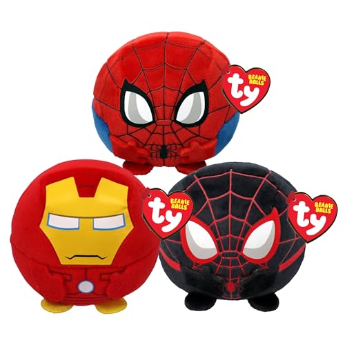 TY Beanie Balls Kids Plush Multipacks - Iron Man, Miles Morales and Spiderman Teddy Plush Kids Toys Set - Soft Plushies for Babies and Kids von TY