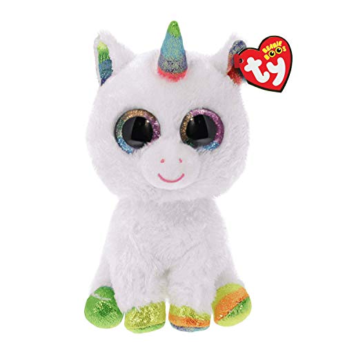 TY Unicorn Beanie Boos 36859 Pixy, Einhorn Weiß/Bunt 42cm, mit Glitzeraugen, Boo's von TY