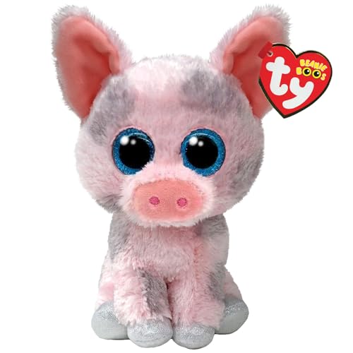 Ty Beanie Boos - Hambo das zarte Schwein mit glitzernden blauen Augen, Plüschtier mit glitzernden großen Augen - 15 cm - T37318 von TY