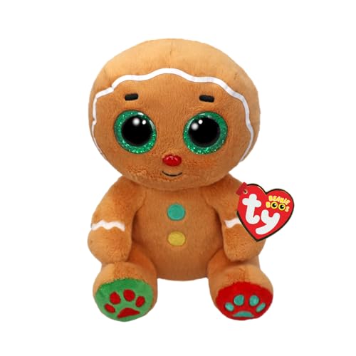 Ty Beanie Boos – Nutmeg der Lebkuchenmann mit großen und glitzernden grünen Augen, das Plüschtier mit großen glitzernden Augen – besondere Weihnachten – 15 cm – T37353 von TY