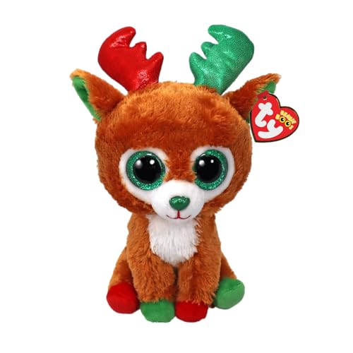 Ty Beanie Boos – Tinseltoes das Rentier mit großen und glitzernden grünen Augen, das Plüschtier mit großen glitzernden Augen – speziell für Weihnachten – 15 cm – T37354 von TY