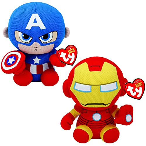 TY Toys Marvel Captain America & Iron Man Avengers Multi Pack 8" (Regular) | Licensed Beanie Baby Soft Plush Toy | Collectible Cuddly Stuffed Teddy, Multicolor (TYMARVELG3) von TY