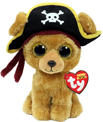 Ty - Plüsch - Beanie Boos Special Halloween - Hund - Rowan - Goldene Augen groß Glitzer und Piratenhut - Die Puppe mit großen glitzernden Augen - 15 cm - 36492 von TY