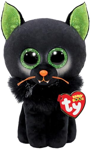 Ty - Plüsch - Beanie Boos Speziell Halloween - Katze -Oleander - Schwarz - Kätzchen mit Glitzeraugen und grünen Ohren - Die Puppe mit großen Glitzeraugen - 15 cm - 36497 von TY