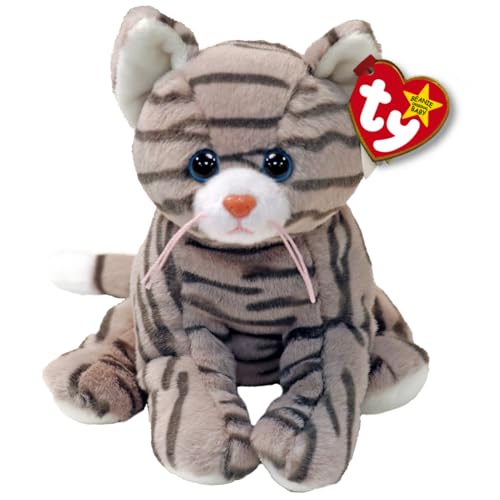 Ty Silver II Tabby Cat Original Beanie Babies Regular - Weiches Plüschtier für Kinder, Teddy, Babytier, Sammelstofftier von TY