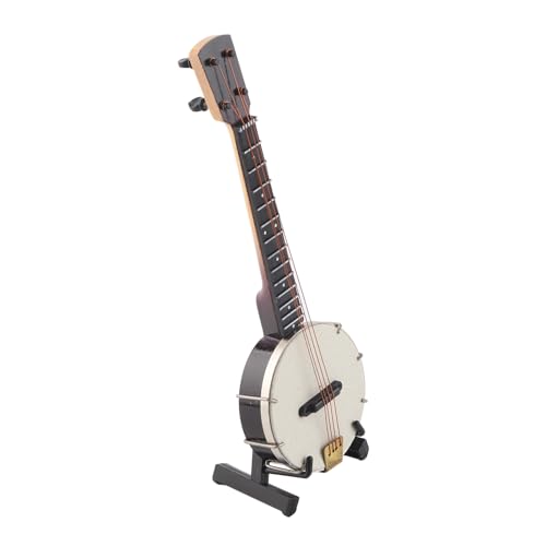 Miniatur-Banjo mit Ständer, Bogen und Koffer, Puppenhaus-Banjo, Holz, Musikinstrument, Puppenhaus-Modell-Dekoration von TYCIONG