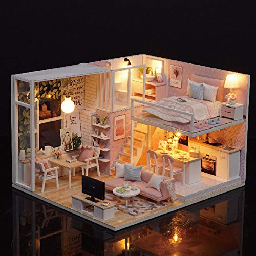 Miniatur-Puppenhaus Im Maßstab 1:24 mit LED-Licht, Miniatur-Puppenhaus-Bausatz aus Holz, Kreativer Raum für, Teenager, Erwachsene von TYCIONG